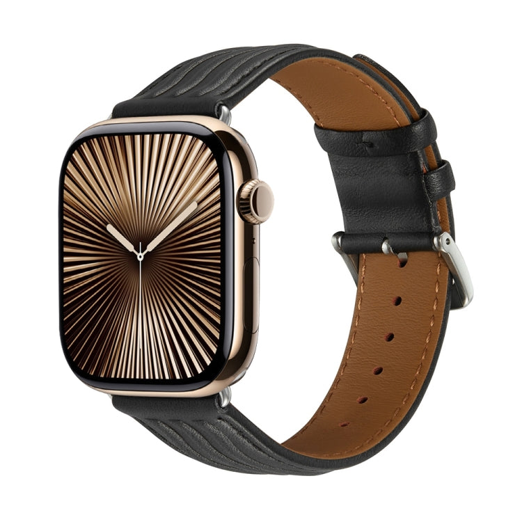 Embossed Line Genuine Leather Watch Band